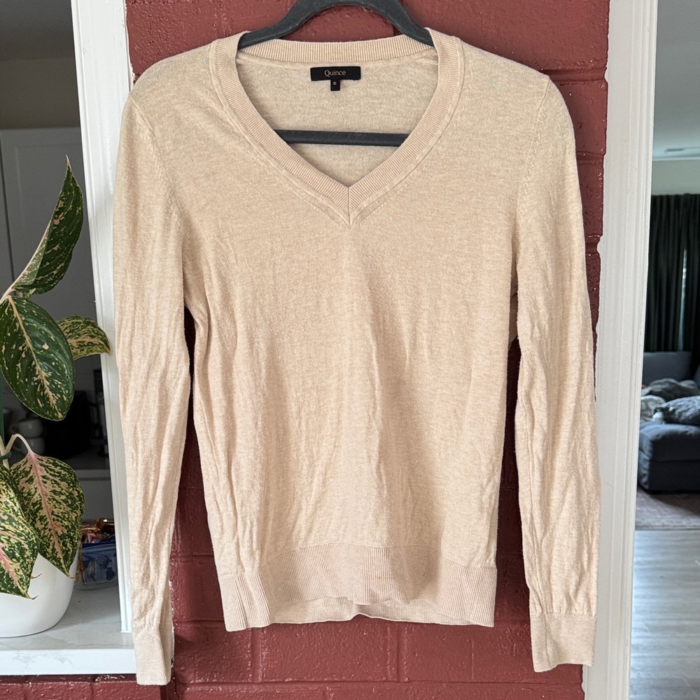 Quince Beige V-Neck Sweater